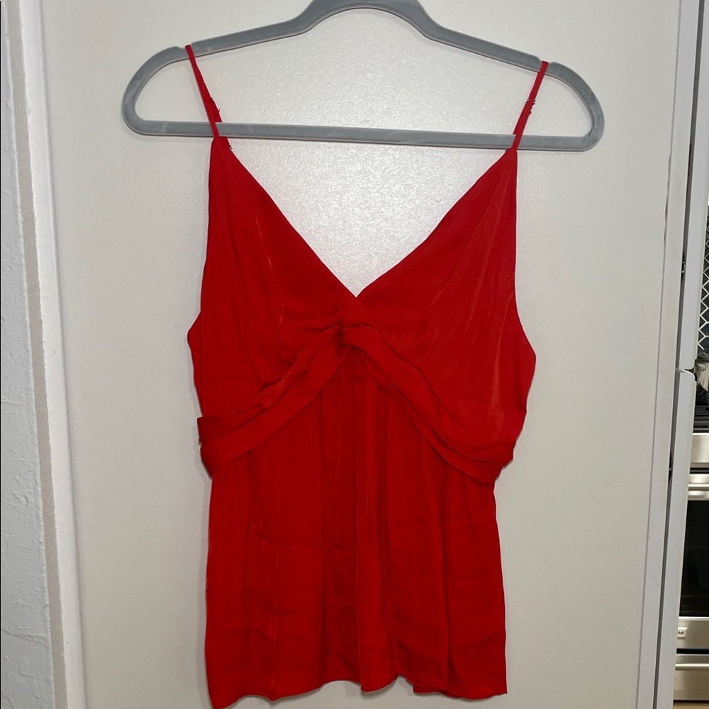 NWT Naked Zebra Draped Detail Front Orange Red Sleeveless Blouse